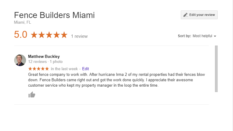 Google review Miami Fl Fences
